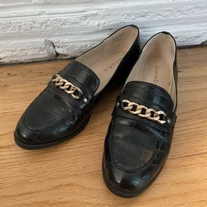 Black Crocodile Embossed Loafers